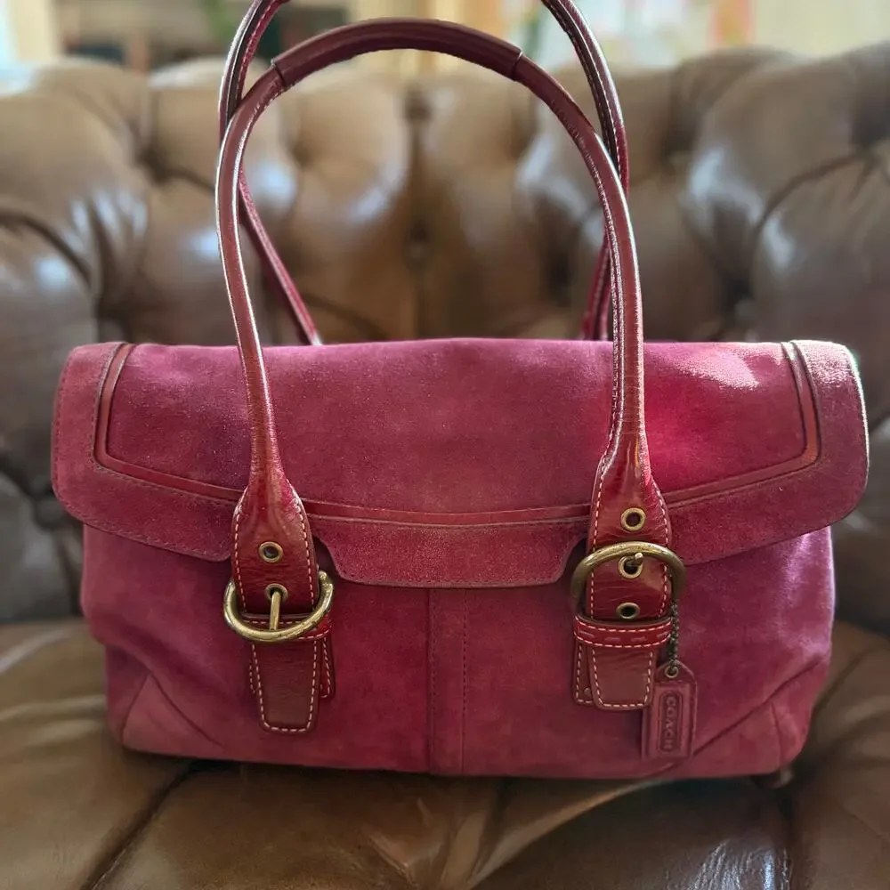 Vintage Coach Soho Suede Flap Satchel 9674 Raspberry Pink Y2K 2004